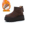 Fashion 8.5CM Suede Cow Genuine Leather Fashion Women Ankle Booties Platform Wedge Winter Plush 2025 Autumn Boots Spring Shoes Chimney