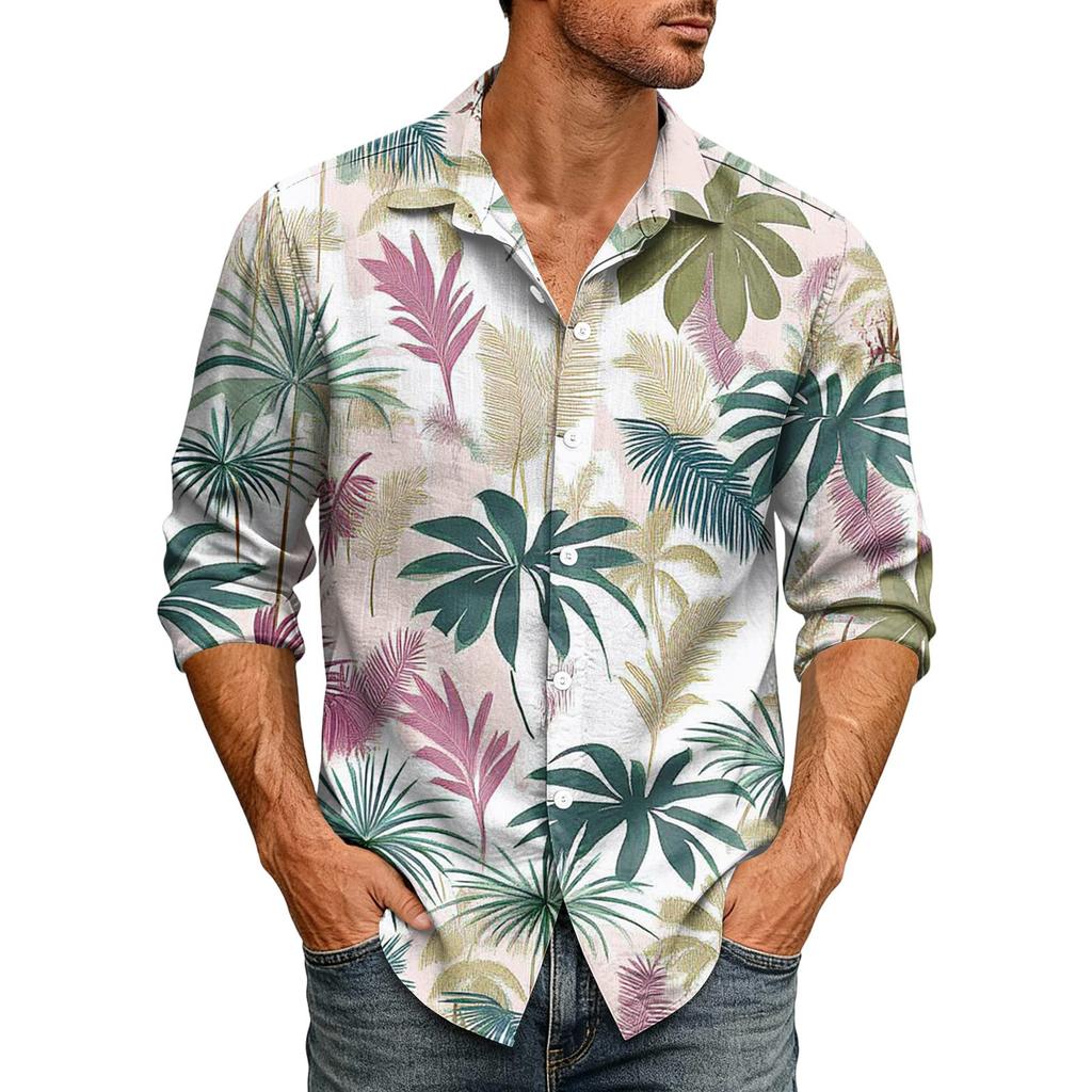 Hawaii Print - Men's Casual Long-Sleeved Shirt