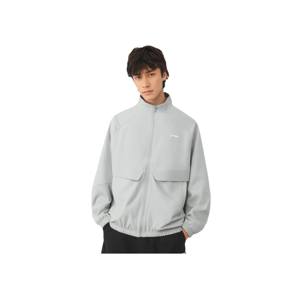 Li Ning Fitness Series Solid Color Zip-Up Stand Collar Comfortable Breathable Sports Jacket Men Jacket Mist-Gray AJDU003-3