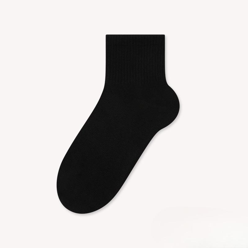White Cotton Antibacterial and Deodorizing Stretch Seamless Elastic Mid-calf Socks with Anti-torn Properties for Sports Use