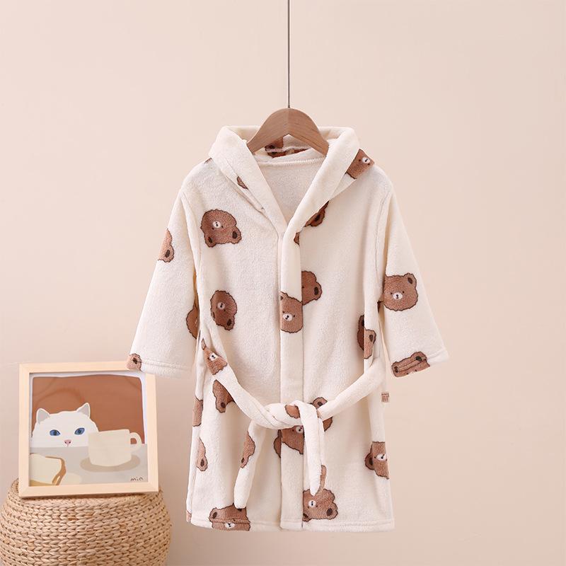 Children's Cartoon Coral Fleece Bathrobe - Flannel Robe for Boys & Girls, All Seasons
