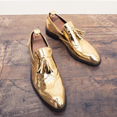 Spring and Autumn Men's Shoes Gold Bright Leather Men's Comfortable Oxford Shoes Luxury Brock Men's Business Moccasin Shoes