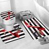 Valentine's Day Shower Curtain, Rose High Heels Lipstick Perfume Bottle Black and White Striped Romantic Bath Mat Bathroom Decor