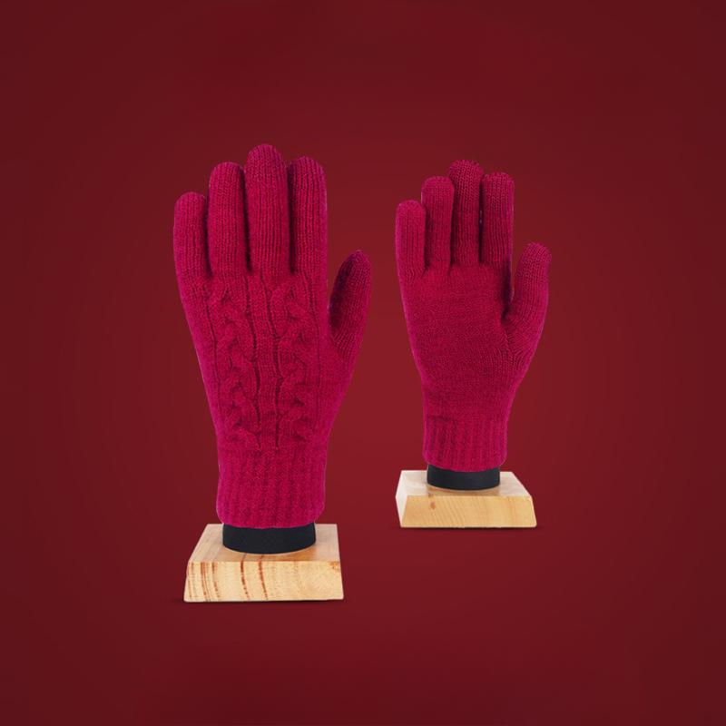 Knitted Encore Red Gloves for Women In Winter Warm and Cold Thickened Solid Color Versatile Bike Touch Screen Split Finger Gloves