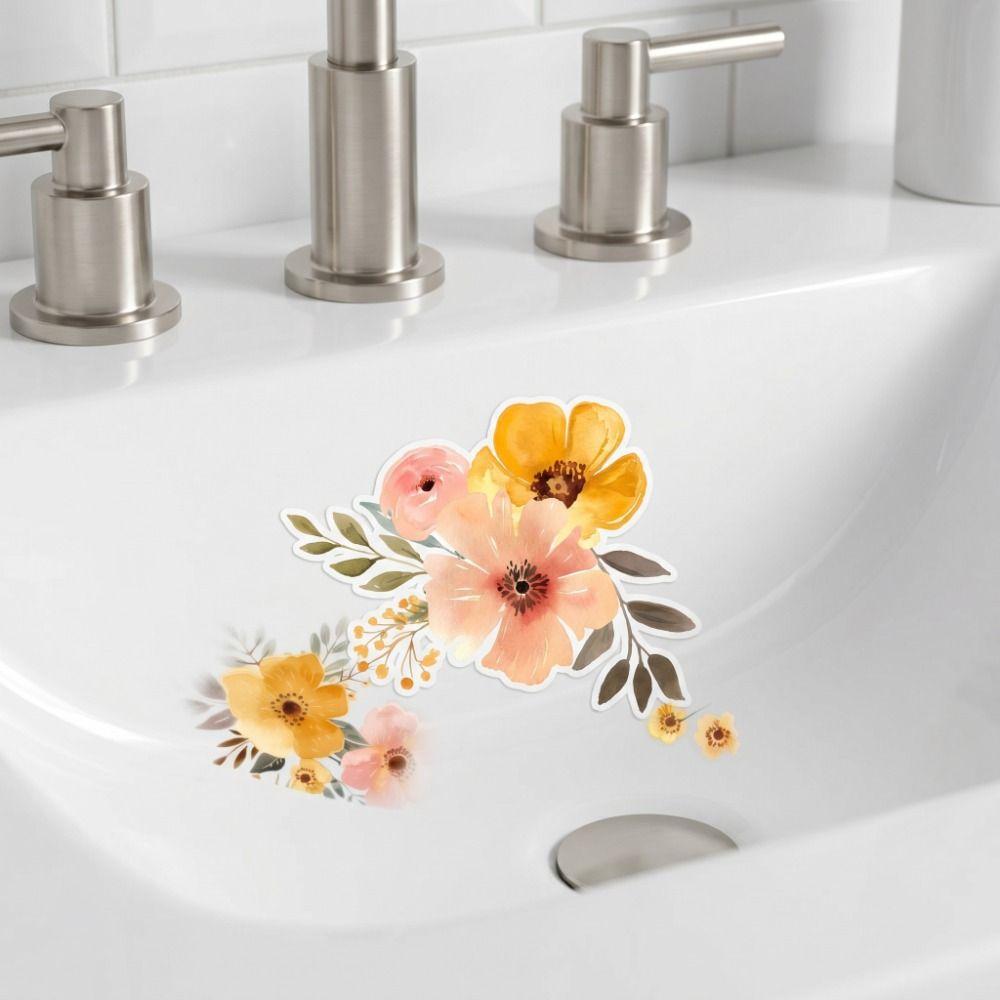 Floral Design Bathroom Stickers Self-Adhesive Washbasin Sticker Ceramic Tile Stickers Home