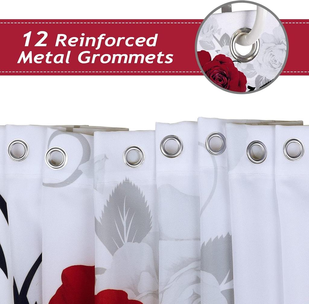 Red Rose Flower Shower Curtain Waterproof Washable Polyester Shower Curtain 180X 180Cm With 12 Hooks