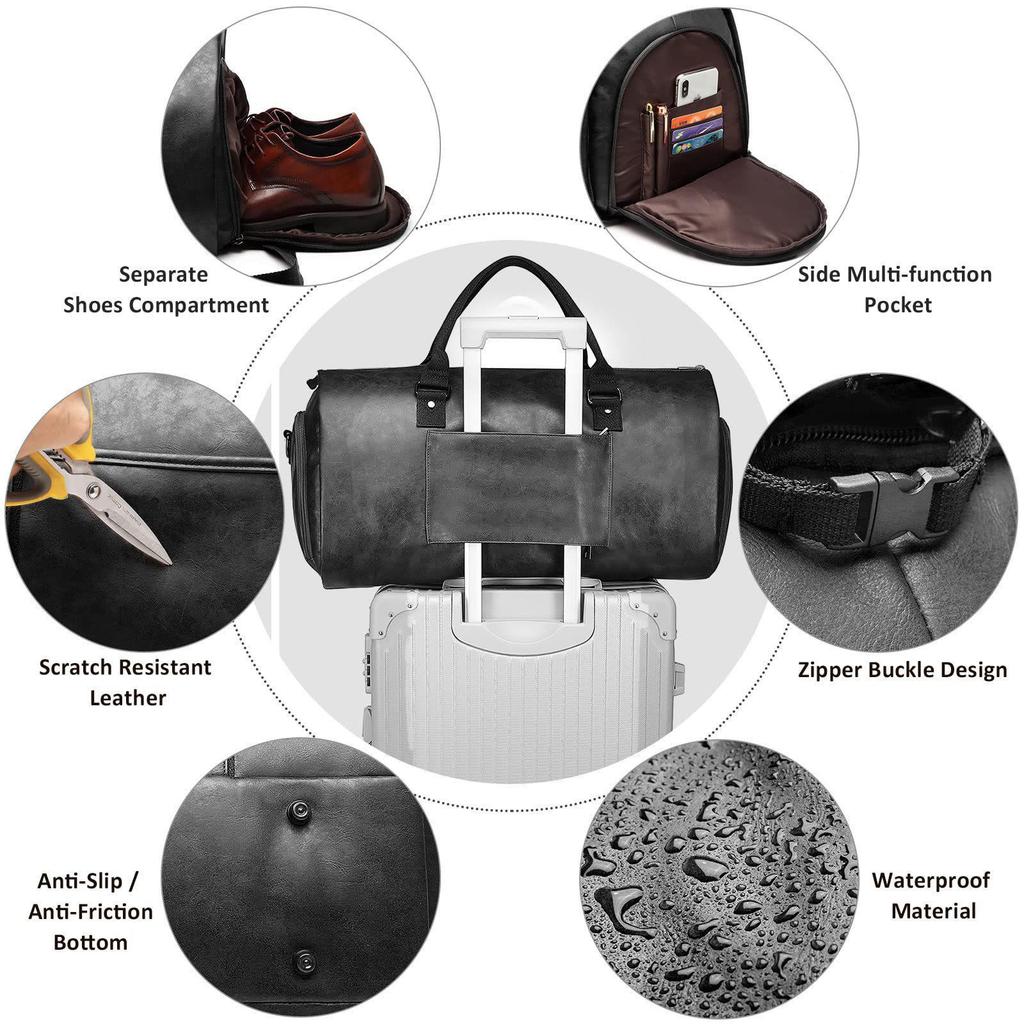Convertible Men's Leather Travel Suit Bag - In-Stock Leather Garment Bag for Clothes and Luggage