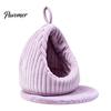 Detachable Bird Bed Hanging Parrot Nest Bed, Winter Striped Plush Water Drop Shape Warm Hideaway Cozy Cave with Removable Cushion, Cage Hammock