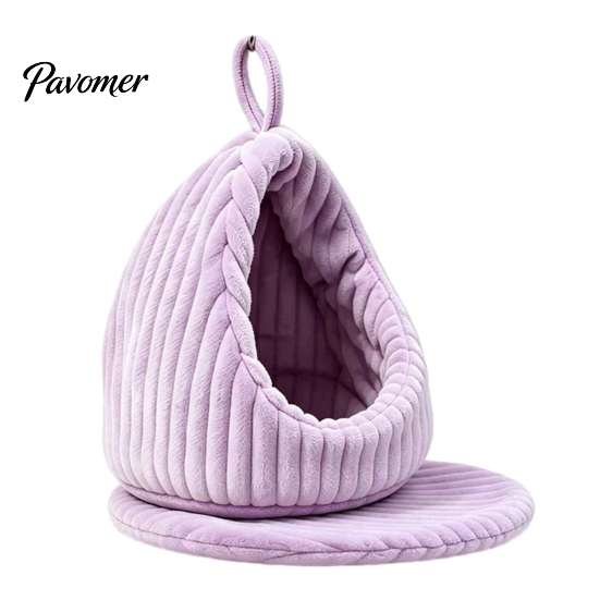 Detachable Bird Bed Hanging Parrot Nest Bed, Winter Striped Plush Water Drop Shape Warm Hideaway Cozy Cave with Removable Cushion, Cage Hammock