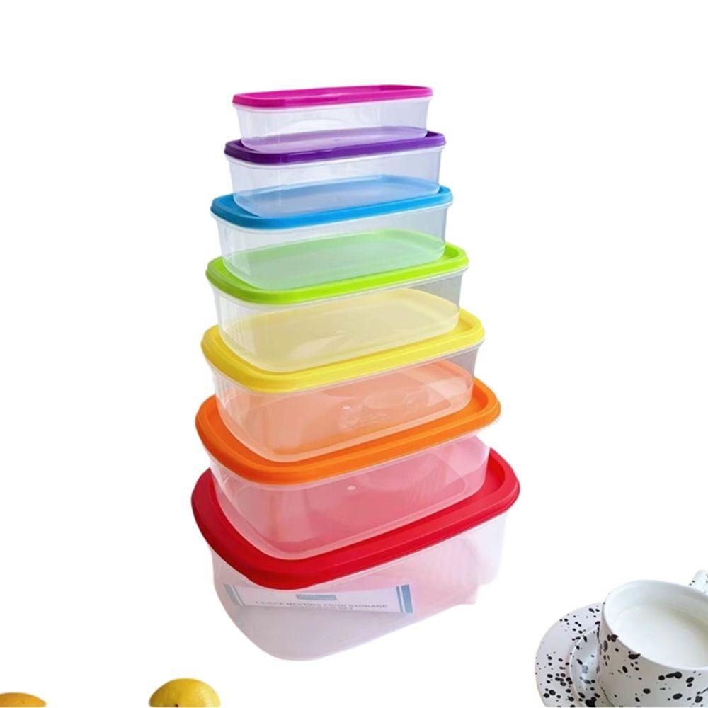 7Pcs Plastic Freshing Box Rainbow Food Sealed Box Reusable Sealed Food Container Household