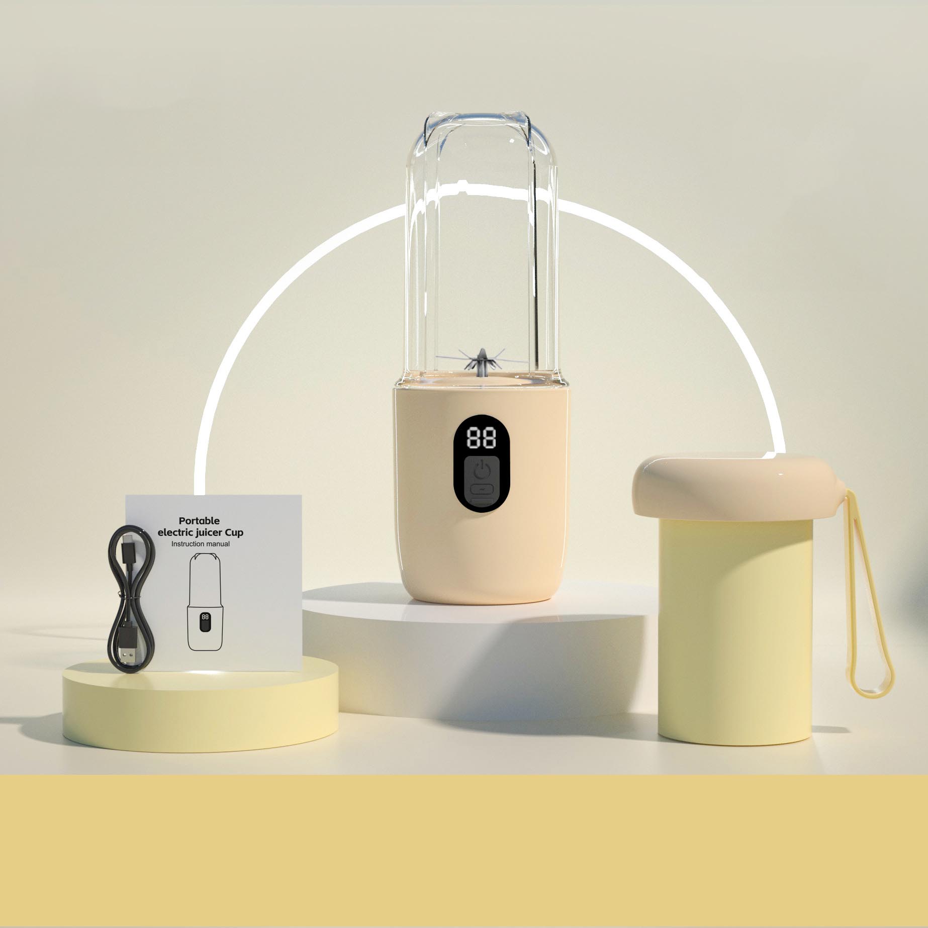 

Портативная соковыжималка Juicer Cup с зарядкой через USB подходит для многофункционального использования на открытом воздухе для приготовления смузи и молочных коктейлей. бежевый