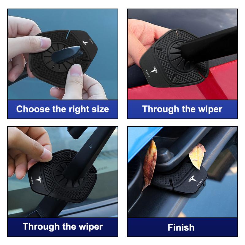 2Pcs Car Windshield Wiper Protective Cover Dust Wiper Emblem Accessories For Tesla Model 3 Model S Model X Model Y Roadster Bonina Coil