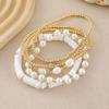 18k Copper Plated Beaded Elastic Bracelet Imitation Pearl Multi-layered Beaded Bracelet Easiest for Match