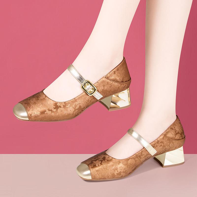 2.5cm 4cm Breathable Comfortable Shallow Mouth Floral National Flat Platform Shoes 2025 Spring Soft Leather Mary Janes Mom Dance