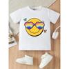European sizes Girls' Heart-Shaped Fashion Glasses & Joyful Face Print T-Shirt - Cute Summer Outfit, Round Neck Casual Top with Smiling Face