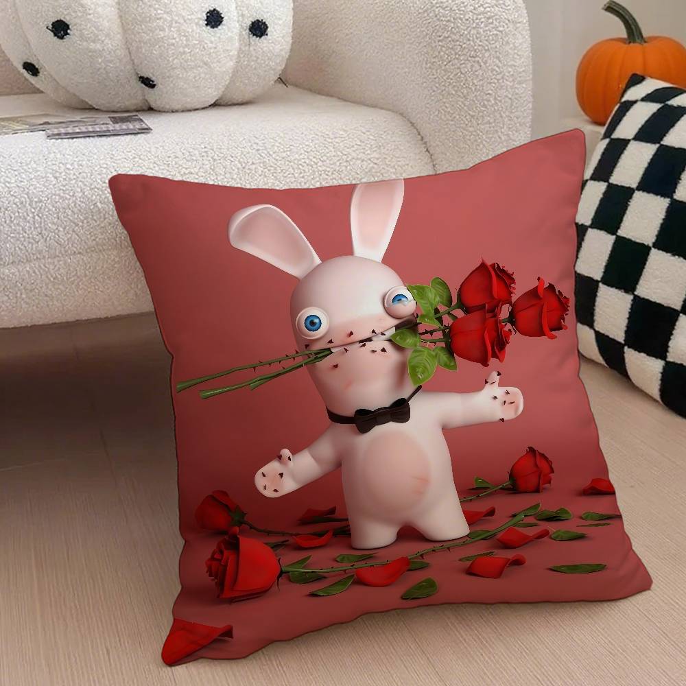 Anime R-Raving Rabbids Pillow Case Anti-Dustmite Pillowcase Invisible Zipper Silky Short Plush Sofa Cushion Cover