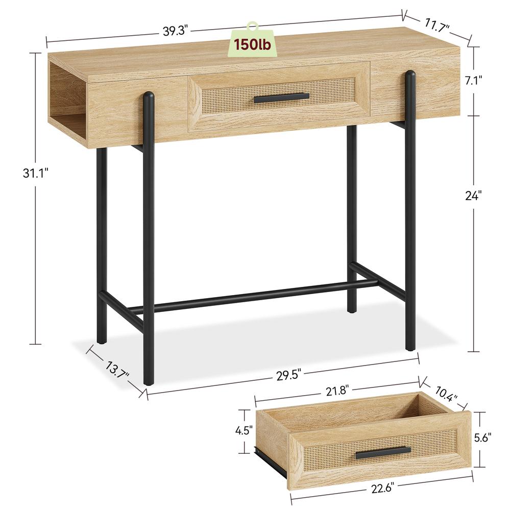 Rattan Console Table Rustic Sofa Tables Narrow Entryway Table with Drawer Storage Home Furniture for Living Room Bedroom Hallway