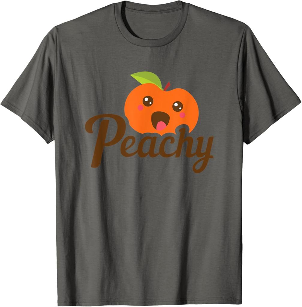Cute Cartoon Peachy Fruit Graphic TShirt Casual Short Sleeve Round Neck Tee