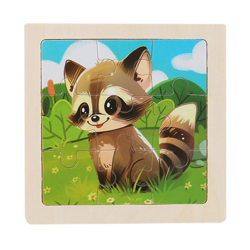 9-Piece Wooden Cartoon Animal Transport Jigsaw Toy for Early Education