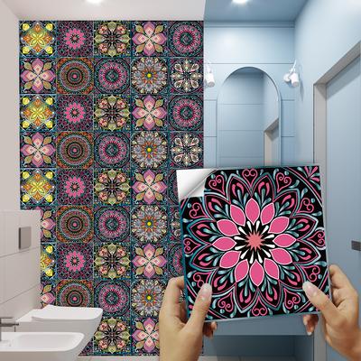 Mandala Tarzı Renkli Fayans Duvar Sticker Mutfak Backsplash Dolap Banyo Yenileme Kabuğu ve Sopa Su Geçirmez Sanat Duvar Çıkartması