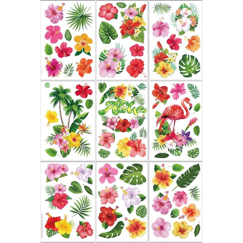 9 Sheets Summer Window Clings Stickers Double-Sided Window Decals Tropical Flamingo Green Plants Coconut Tree Designs Summer Hawaii Colorful Flower