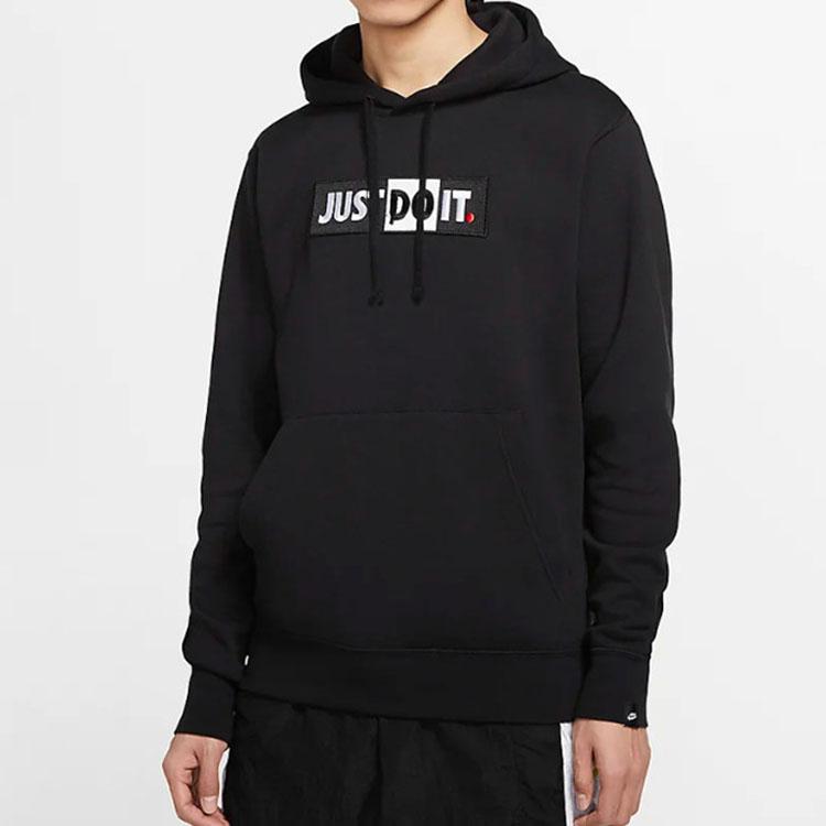 Nike Sportswear Logo Patch Fleece Pullover Hoodie Men Tops Black CJ4776-010