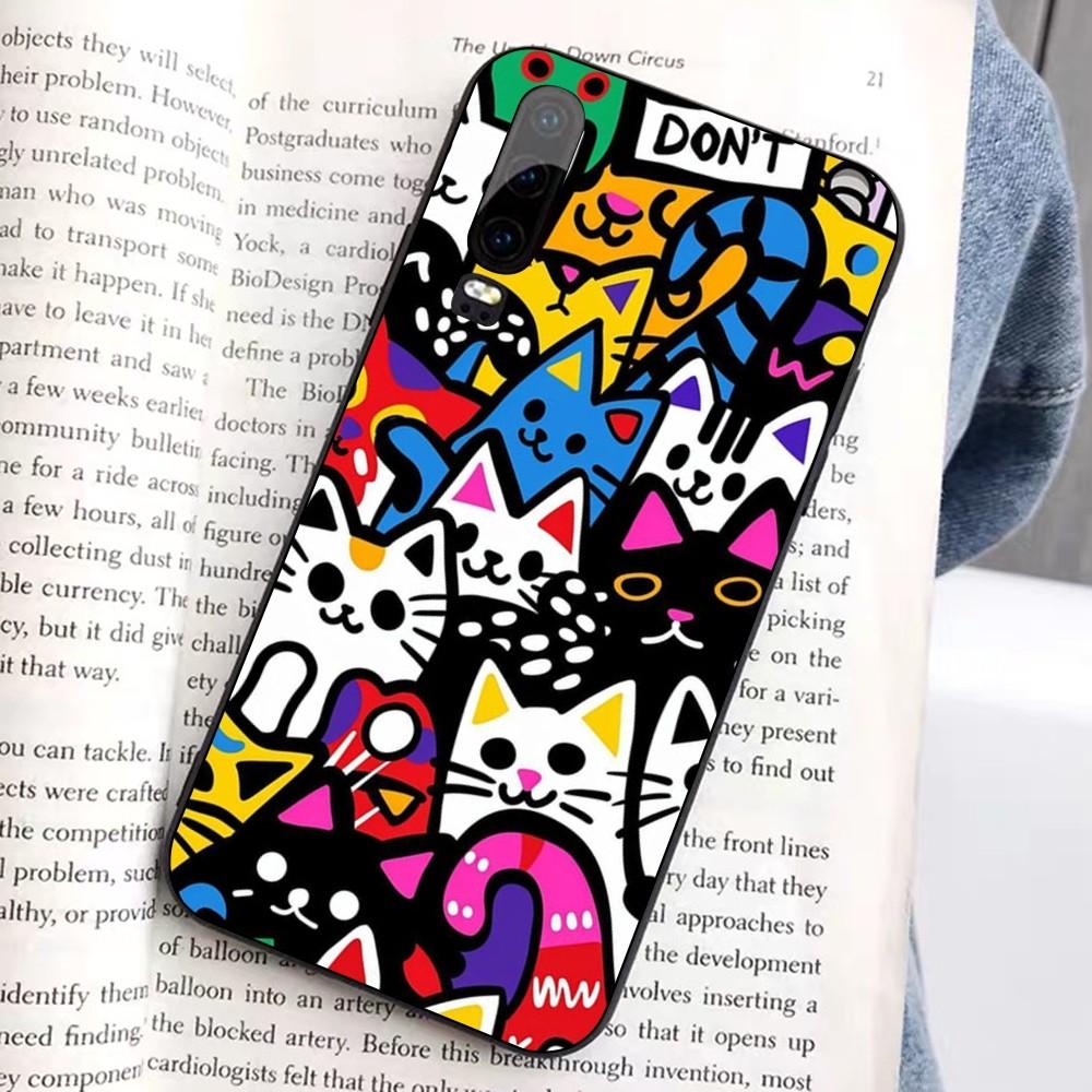 Cartoon Cute Cats Background Phone Case For Huawei Honor 10 Lite 9 20 7A 9X 30 50 60 70 Pro Plus Soft Silicone Cover