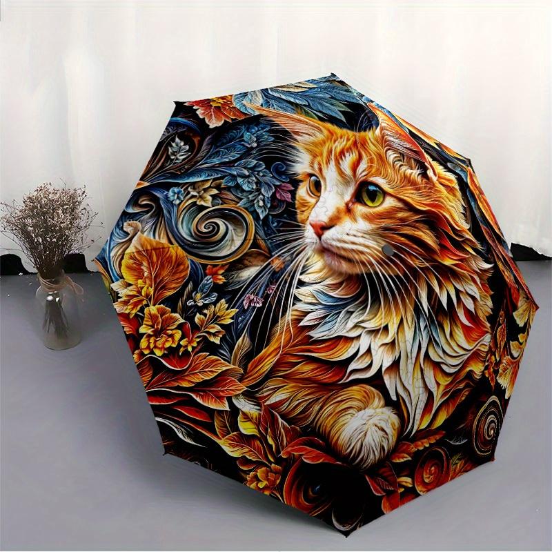 1pc Cat Art Printn Automatic Folding Umbrella, Portable & Foldable Design with 8 Ribs, Casual Outdoor Accessory Halloween and Christmas Gift
