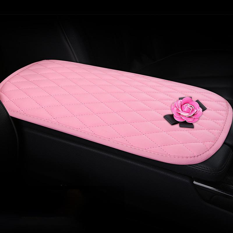 Camellia Design PU Leather Car Armrest Pad Auto Center Armrest Box Decorative Mat C