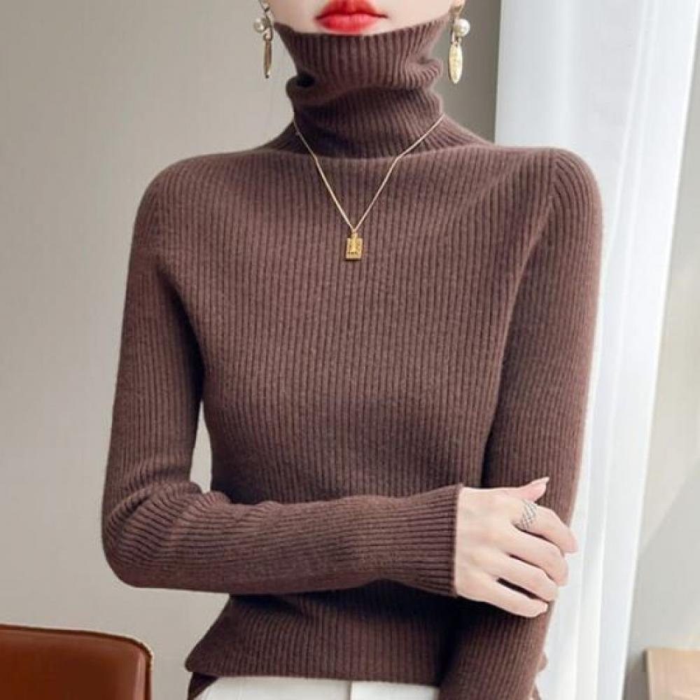 Navava Women Soft Rib Turtleneck Long Sleeve Knit Tee Nk3197