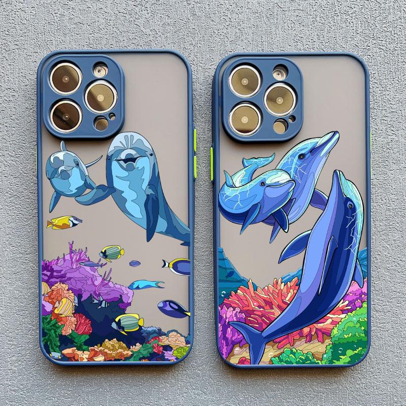 Summer Ocean Dolphin Print Phone Case For iPhone 16 15 13 12 11 14 Pro Max Mini XR XS X 7 8 14 15 16 Plus Shockproof Back Cover