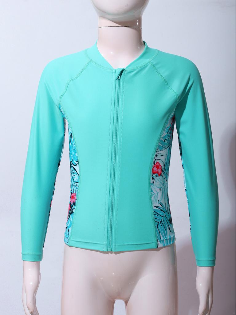 4 ΤΕΜ Παιδικά Σετ Κοριτσίστικα Μαγιό Μπροστινά Εξωτερικά Ενδύματα με Φερμουάρ με Αμάνικο Μπλουζάκι Πίσω και Σορτσάκι Σορτς για κολύμπι Be