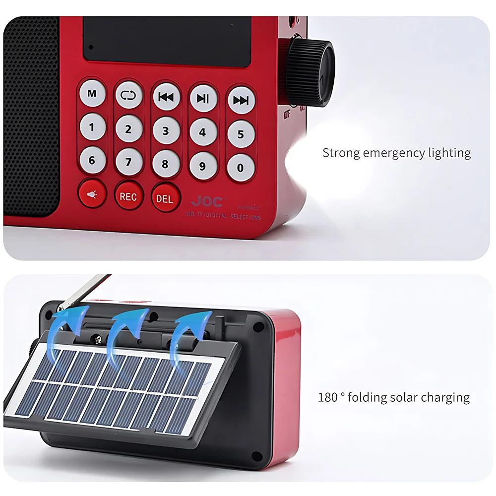 Solar Portable FM Radio Rechargeable Bluetooth Speaker USB TF Card MP3 Music Player with Recording LED Light Radio FM Receiver