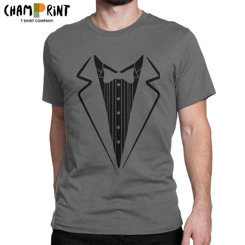 Men T Shirt Fake Bow Tie Tuxedo Novelty Cotton Tee Shirt Short Sleeve T Shirts Crewneck