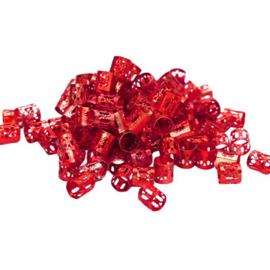 

100Pcs Hair Metal Tube Ring Beads for Braids Hair Beads for Dreadlocks Adjustable Hair Braid Cuff червоний
