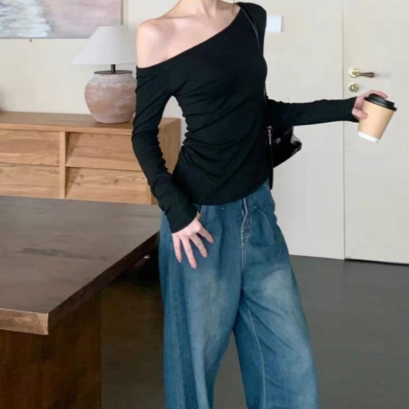 Women Autumn Long-sleeved Slash Neck Crops Tops Elastic Sexy Slim Backless T-Shirts Female New Fashion Lace-up Solid Top Tees