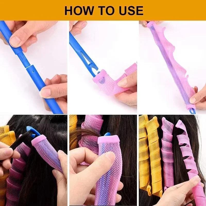 Heatless Hair Roller Spiral Hair Curlers Magic Curls Hair Rollers with Hooks No Heat Hair Curlers DIY Curly Hair Styling Kit