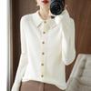 Women's Wool Cardigan with POLO Collar - Long Sleeve Sweater for Spring & Autumn