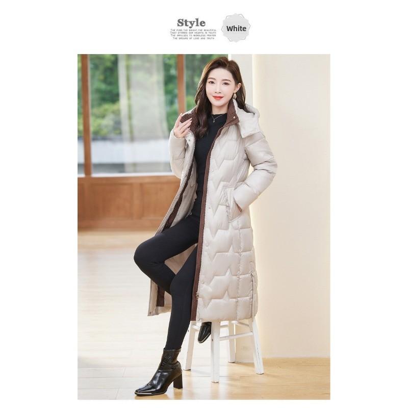 Women's cotton-padded clothes, winter medium and long over-knee glossy leave-in, thickened, slim and thin, warm cotton-padded jacket