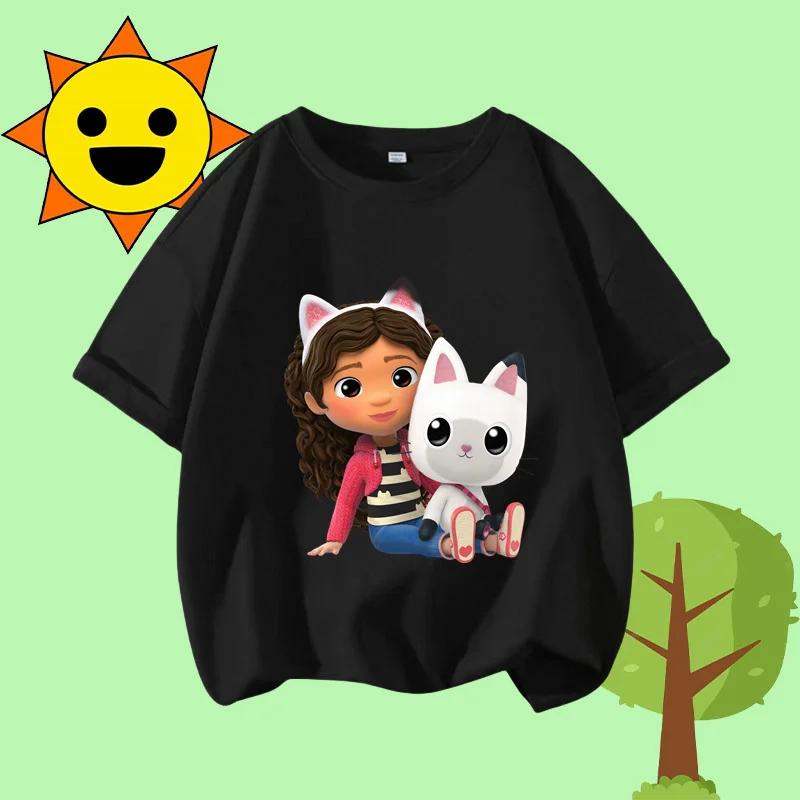 Disney Princess Cartoon Print Cute and Trendy Sports Shirt for Girls, Summer T-shirt Gabby Children's Crew-neck Short-sleeved