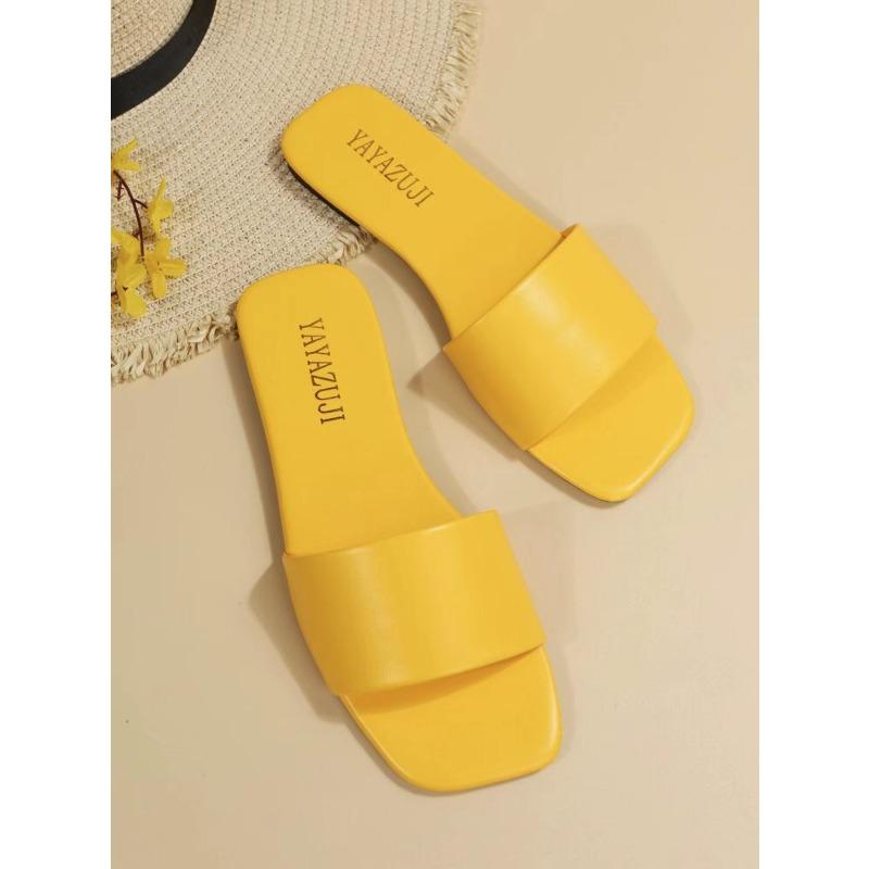 Fashion Single Slide Sandals Solid Color Women Slippers Summer Outdoor Sandy Beach Open Toe Flat Shoes