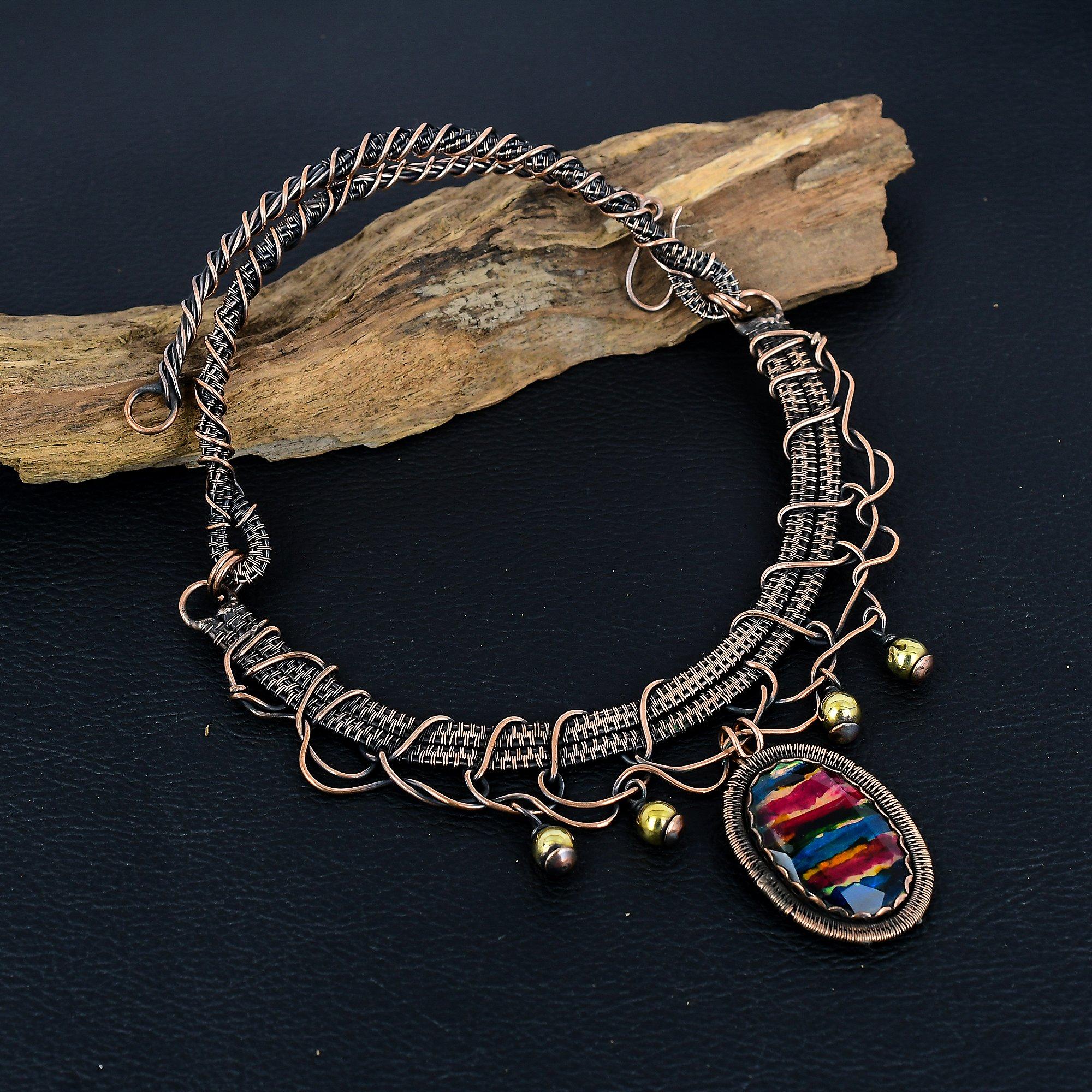 

Ammolite Necklace Gemstone Jewelry, 999 Copper Wire Wrapped Necklace, Handmade Necklace Gift For Wife Jewelry