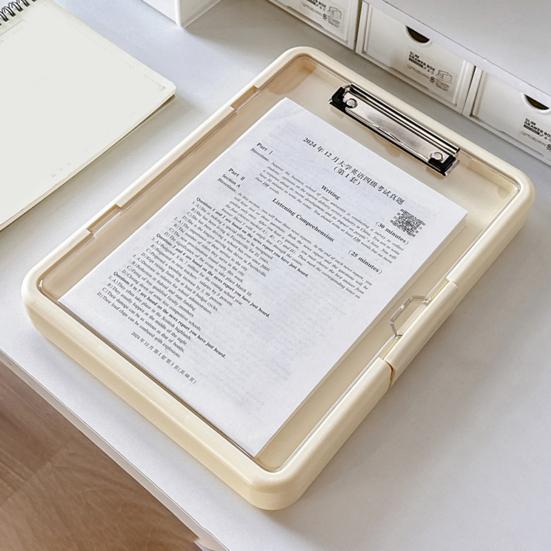 Multi-Function Exam Folder with Clip A4 Document Organizer Transparent Waterproof Writing Board Portable File Folder