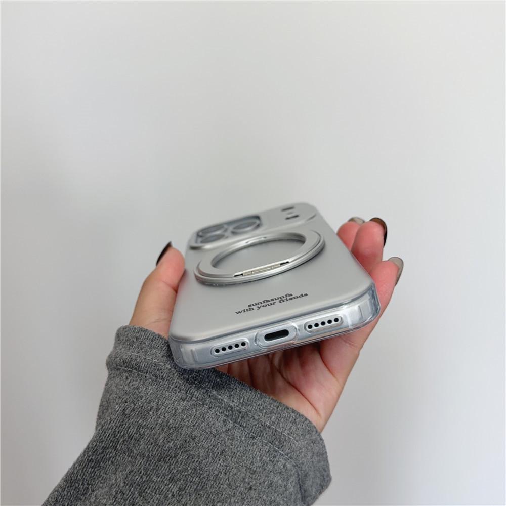 INS Electroplated Silver Magnetic Rotating Stand Phone Case for iPhone 17 Pro Max, 15, 14, 13