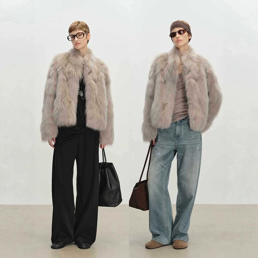 Winter new high-end fashion casual imitation silver fox fur integrated stand-up collar environmentally friendly fur short jacket winter