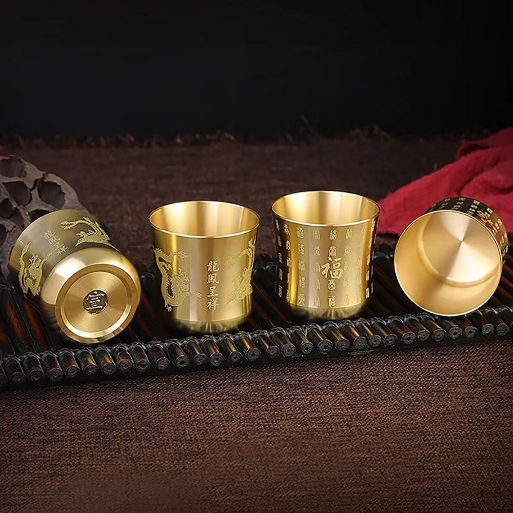 1Pcs 6cm Brass Tea Cup Auspicious Baifu Cup New Tea Mug Cornucopia  Desktop Ornament