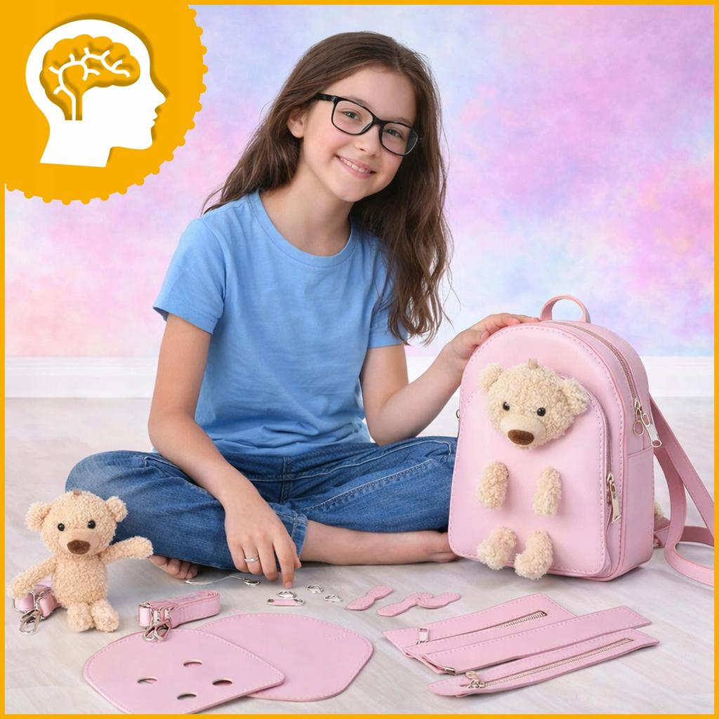 [PACZA] DIY Creative Backpack for Self-sewing with a Teddy Bear, 19 Pieces, Z3360