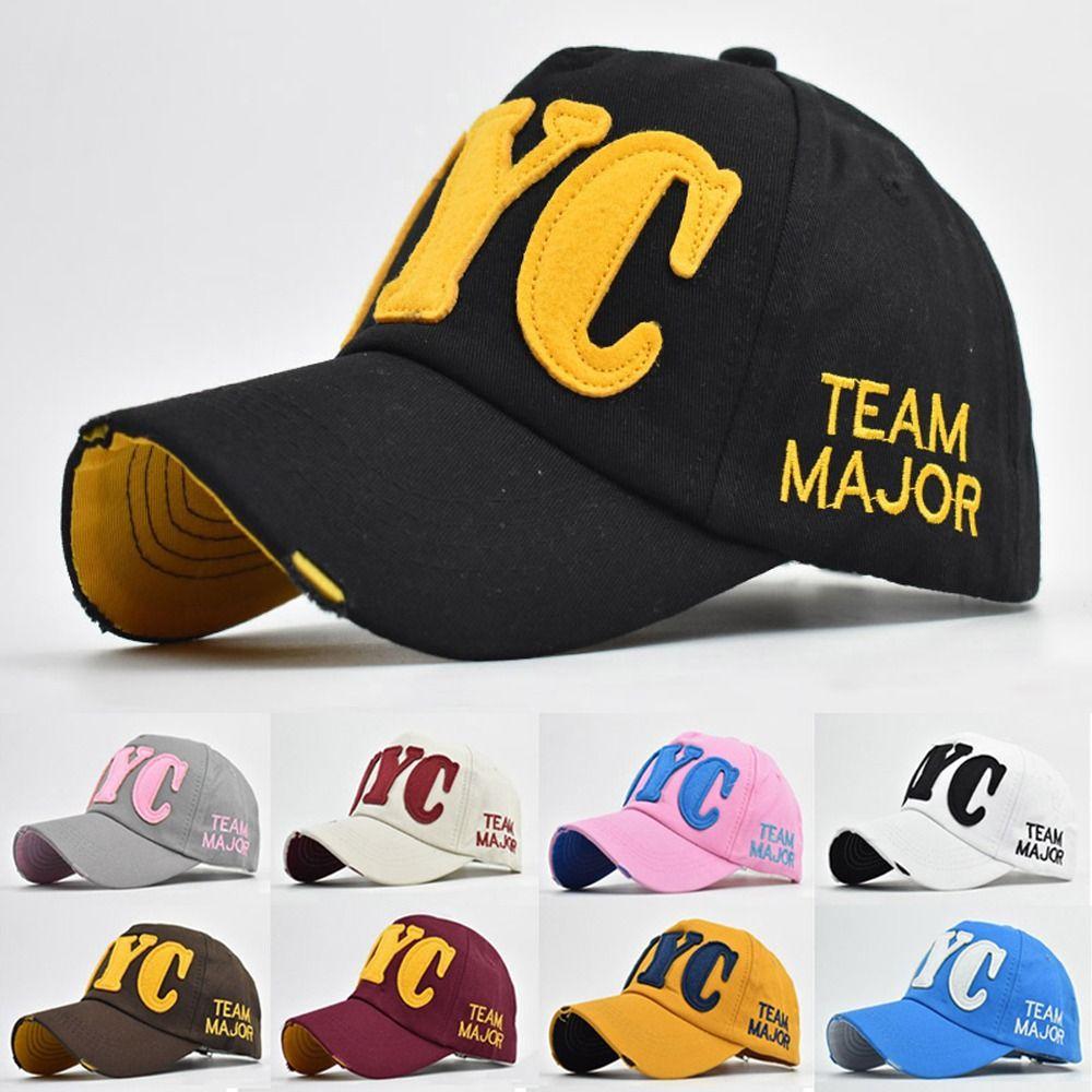 Comfortable Home Life Women's Yellow Broken Hole Nyc Embroidery Baseball Cap Adjustable Cotton Washed Snapback Baseball Cap Hip-Hop Distressed Faded Cap