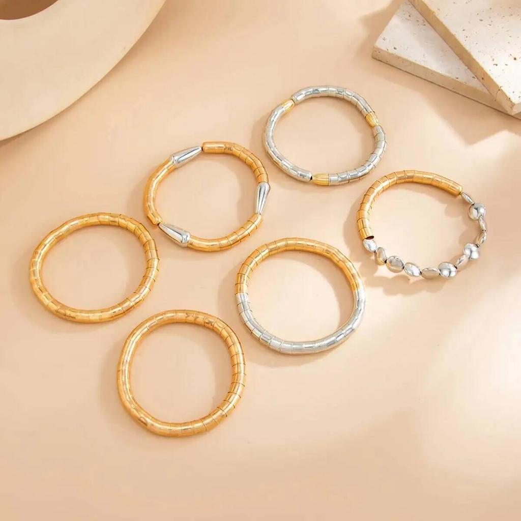 SHIXIN 6 Pcs/Set Vintage Multilayer Handmade Woven Bracelet Women Punk Gold Silver Color Blocking Stack Bangle Banquet Jewelry