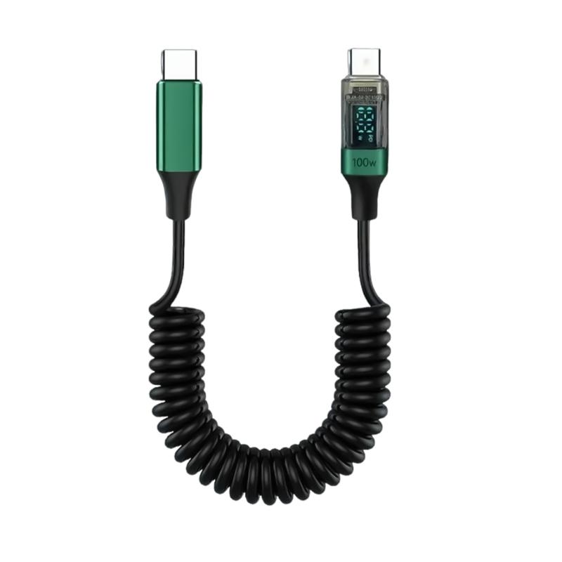 

Intelligent Display Type C Quick Charging Cable with Retractable Spring Line Supports 100W Power Delivery